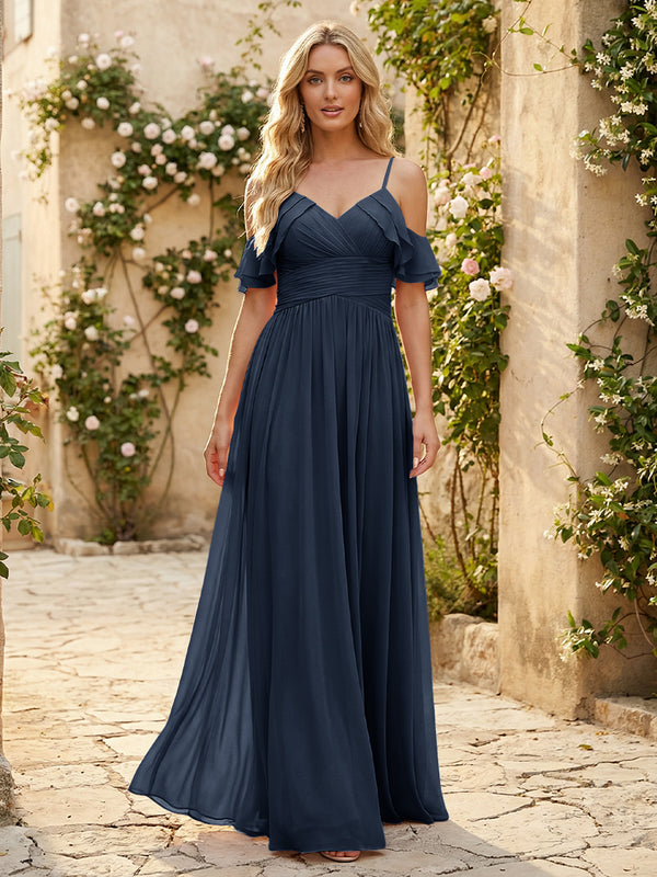 Spaghetti Straps Chiffon Bridesmaid Dresses with Ruffles