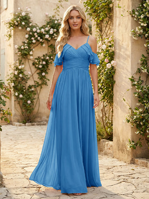 Spaghetti Straps Chiffon Bridesmaid Dresses with Ruffles