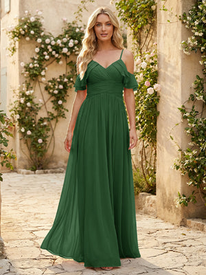 Spaghetti Straps Chiffon Bridesmaid Dresses with Ruffles