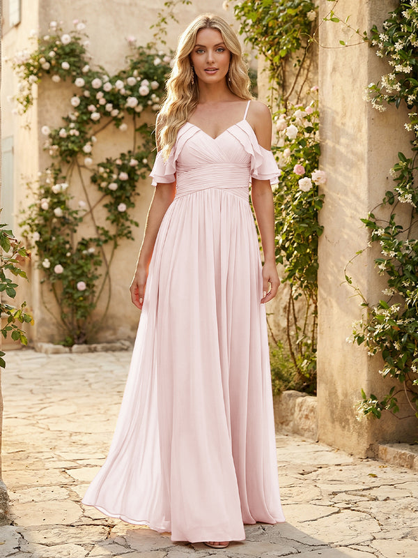 Spaghetti Straps Chiffon Bridesmaid Dresses with Ruffles