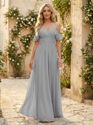 Spaghetti Straps Chiffon Bridesmaid Dresses with Ruffles