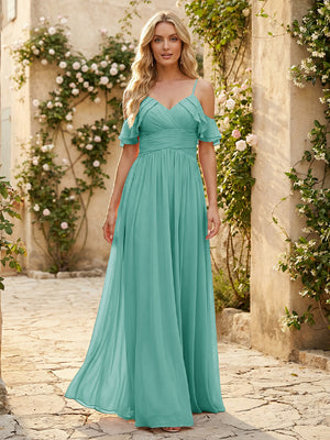Spaghetti Straps Chiffon Bridesmaid Dresses with Ruffles