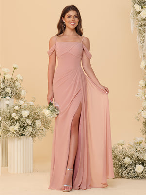 Spaghetti Straps Chiffon Bridesmaid Dresses with Slit