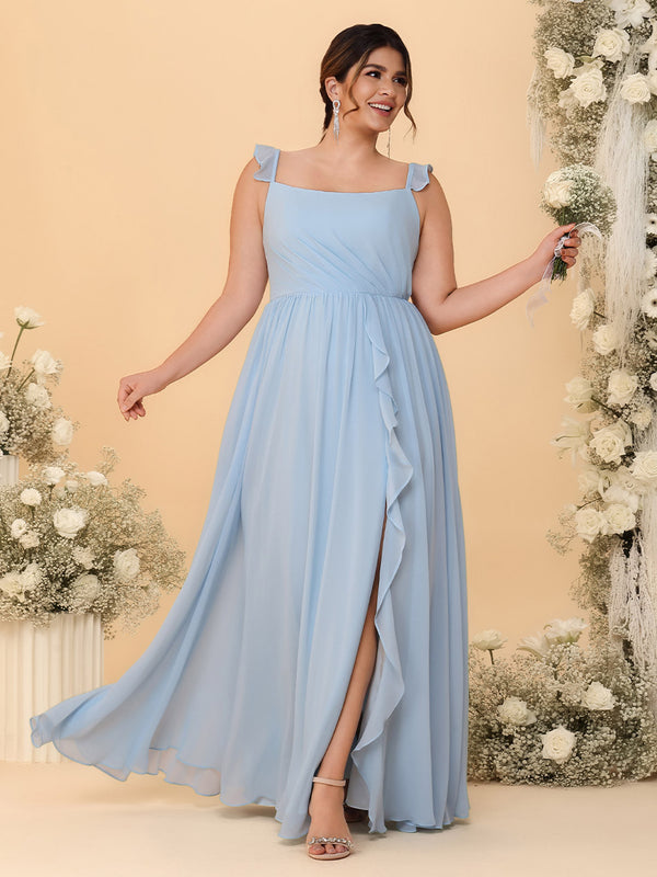 Spaghetti Straps Chiffon Bridesmaid Dresses with Slit