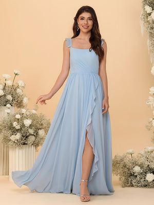 Spaghetti Straps Chiffon Bridesmaid Dresses with Slit