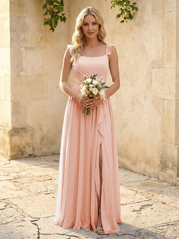 Spaghetti Straps Chiffon Bridesmaid Dresses with Slit