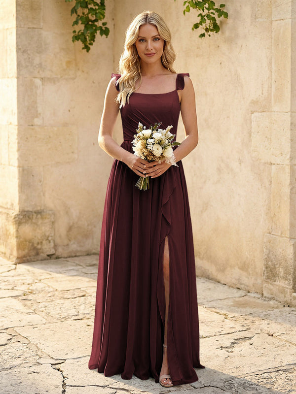 Spaghetti Straps Chiffon Bridesmaid Dresses with Slit