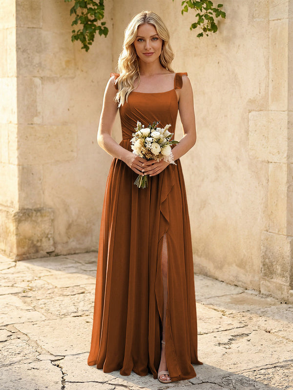 Spaghetti Straps Chiffon Bridesmaid Dresses with Slit