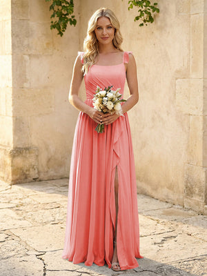 Spaghetti Straps Chiffon Bridesmaid Dresses with Slit