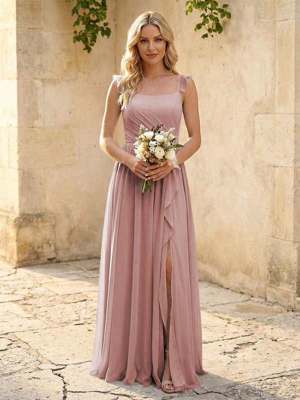 Spaghetti Straps Chiffon Bridesmaid Dresses with Slit
