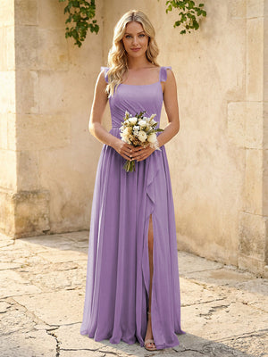 Spaghetti Straps Chiffon Bridesmaid Dresses with Slit