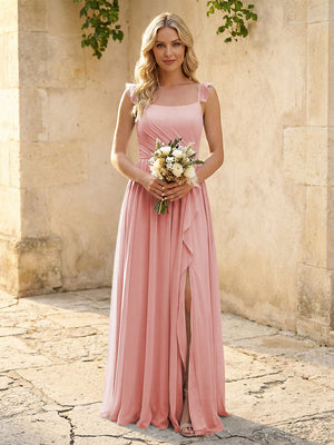 Spaghetti Straps Chiffon Bridesmaid Dresses with Slit