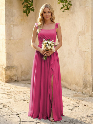 Spaghetti Straps Chiffon Bridesmaid Dresses with Slit