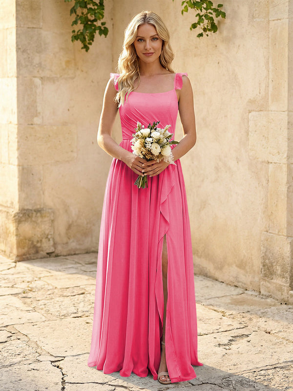 Spaghetti Straps Chiffon Bridesmaid Dresses with Slit