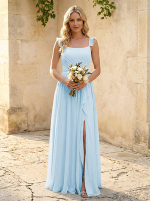 Spaghetti Straps Chiffon Bridesmaid Dresses with Slit