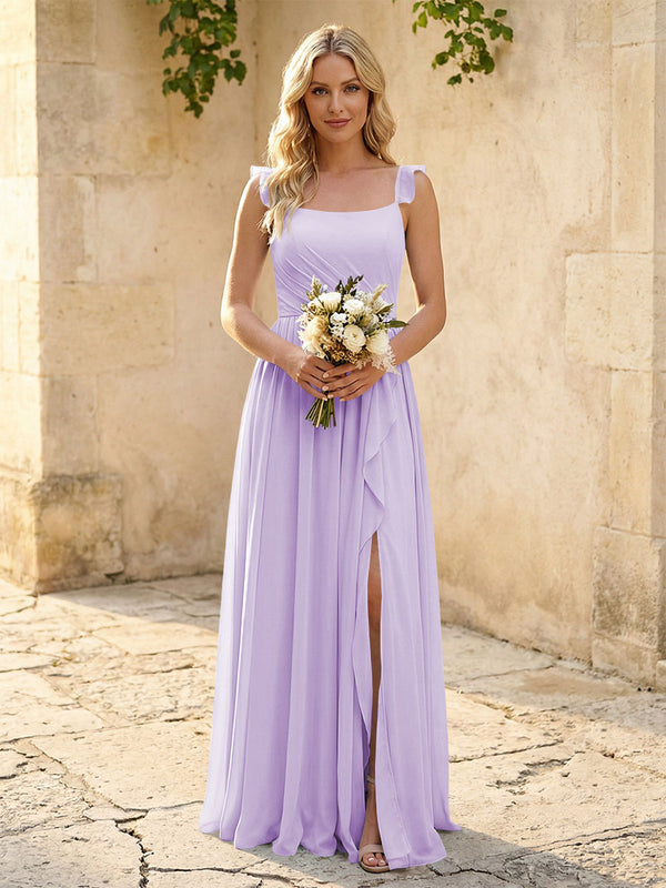 Spaghetti Straps Chiffon Bridesmaid Dresses with Slit