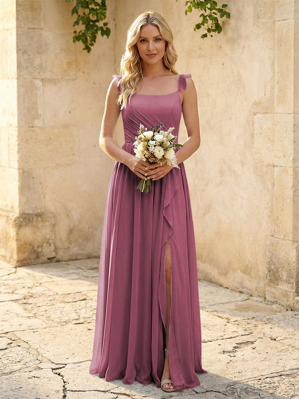 Spaghetti Straps Chiffon Bridesmaid Dresses with Slit