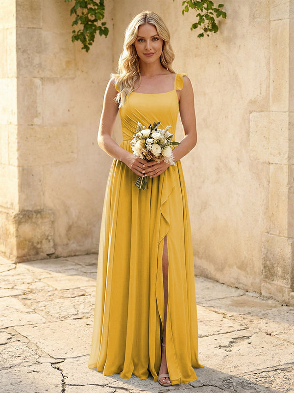 Spaghetti Straps Chiffon Bridesmaid Dresses with Slit