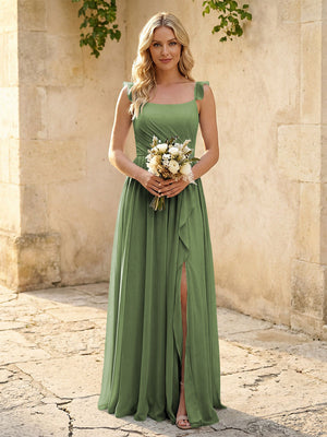 Spaghetti Straps Chiffon Bridesmaid Dresses with Slit