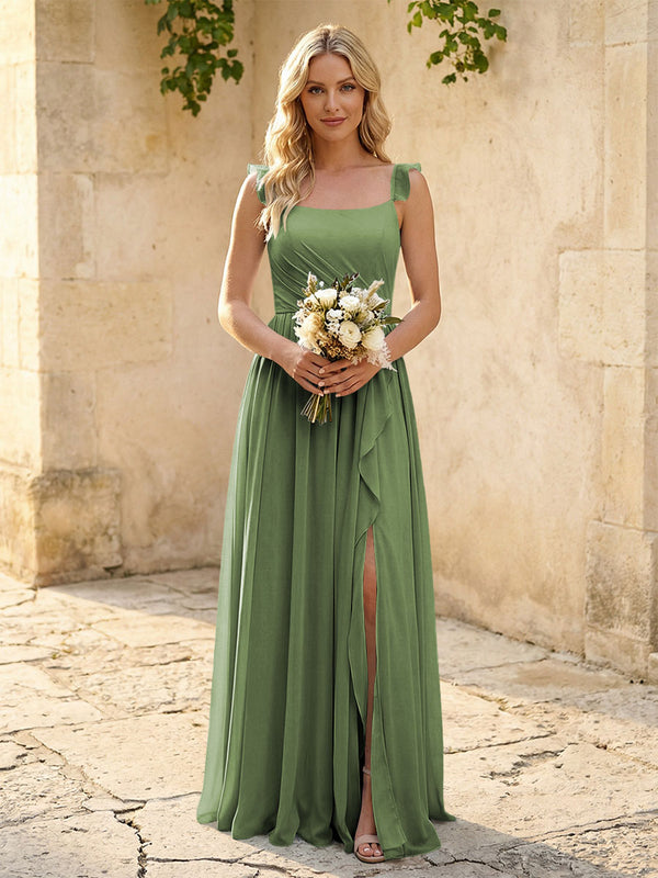Spaghetti Straps Chiffon Bridesmaid Dresses with Slit