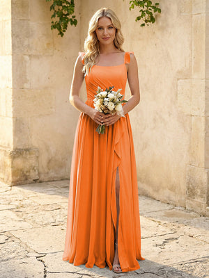 Spaghetti Straps Chiffon Bridesmaid Dresses with Slit