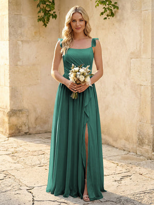 Spaghetti Straps Chiffon Bridesmaid Dresses with Slit