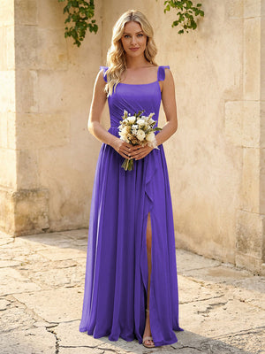 Spaghetti Straps Chiffon Bridesmaid Dresses with Slit