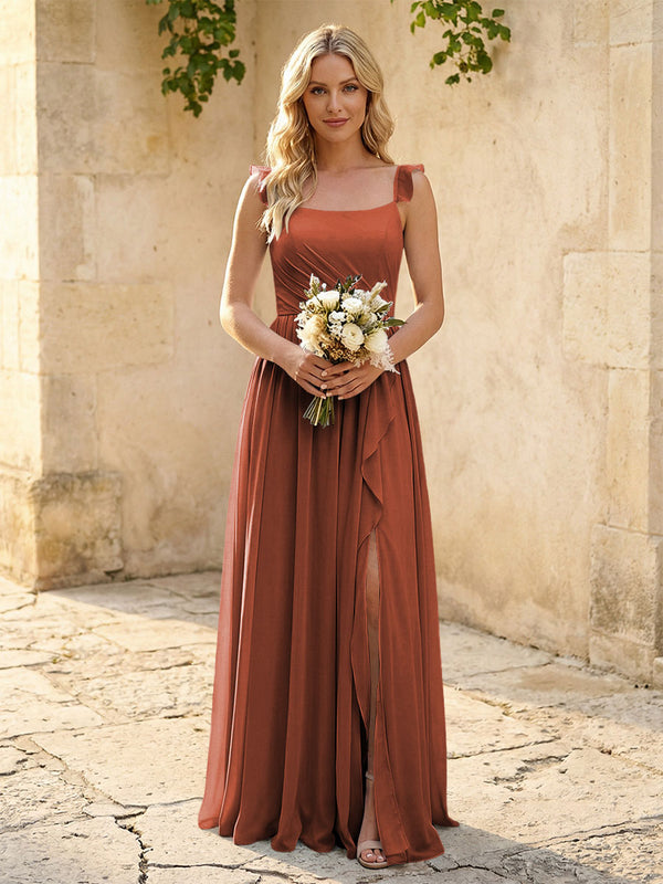 Spaghetti Straps Chiffon Bridesmaid Dresses with Slit
