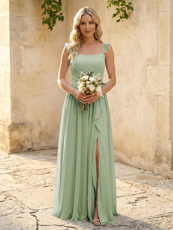 Spaghetti Straps Chiffon Bridesmaid Dresses with Slit