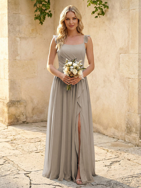 Spaghetti Straps Chiffon Bridesmaid Dresses with Slit