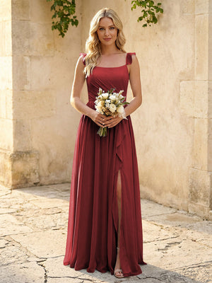 Spaghetti Straps Chiffon Bridesmaid Dresses with Slit