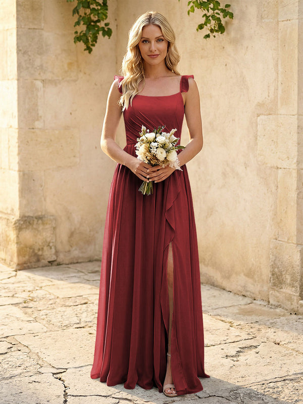 Spaghetti Straps Chiffon Bridesmaid Dresses with Slit