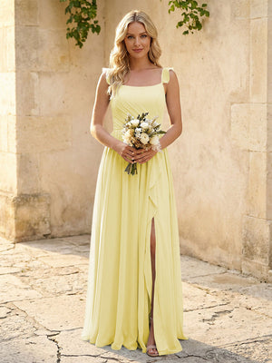 Spaghetti Straps Chiffon Bridesmaid Dresses with Slit