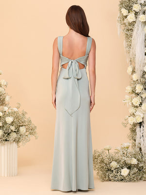 Square Neck Chiffon Pleated Bridesmaid Dresses with Slit