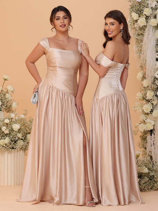 Spaghetti Straps Satin Pleated Bridesmaid Dresses