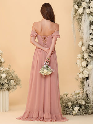 Off Shoulder Chiffon Bridesmaid Dresses Ruffles