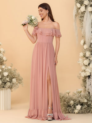 Off Shoulder Chiffon Bridesmaid Dresses Ruffles