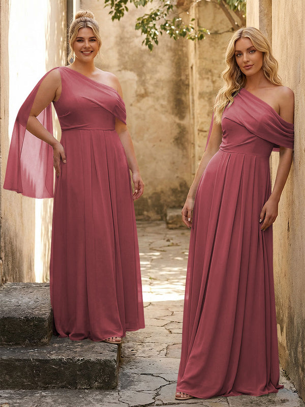 One Shoulder Chiffon Bridesmaid Dresses Maxi Dresses