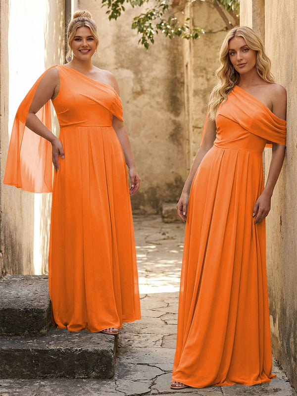 One Shoulder Chiffon Bridesmaid Dresses Maxi Dresses