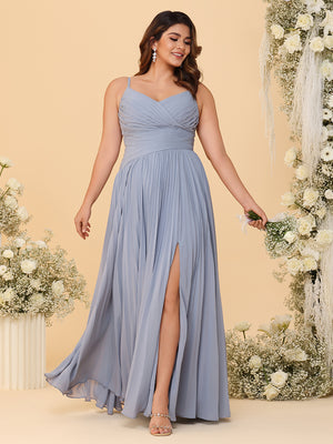 Spaghetti Straps Chiffon Bridesmaid Dresses with Pleats