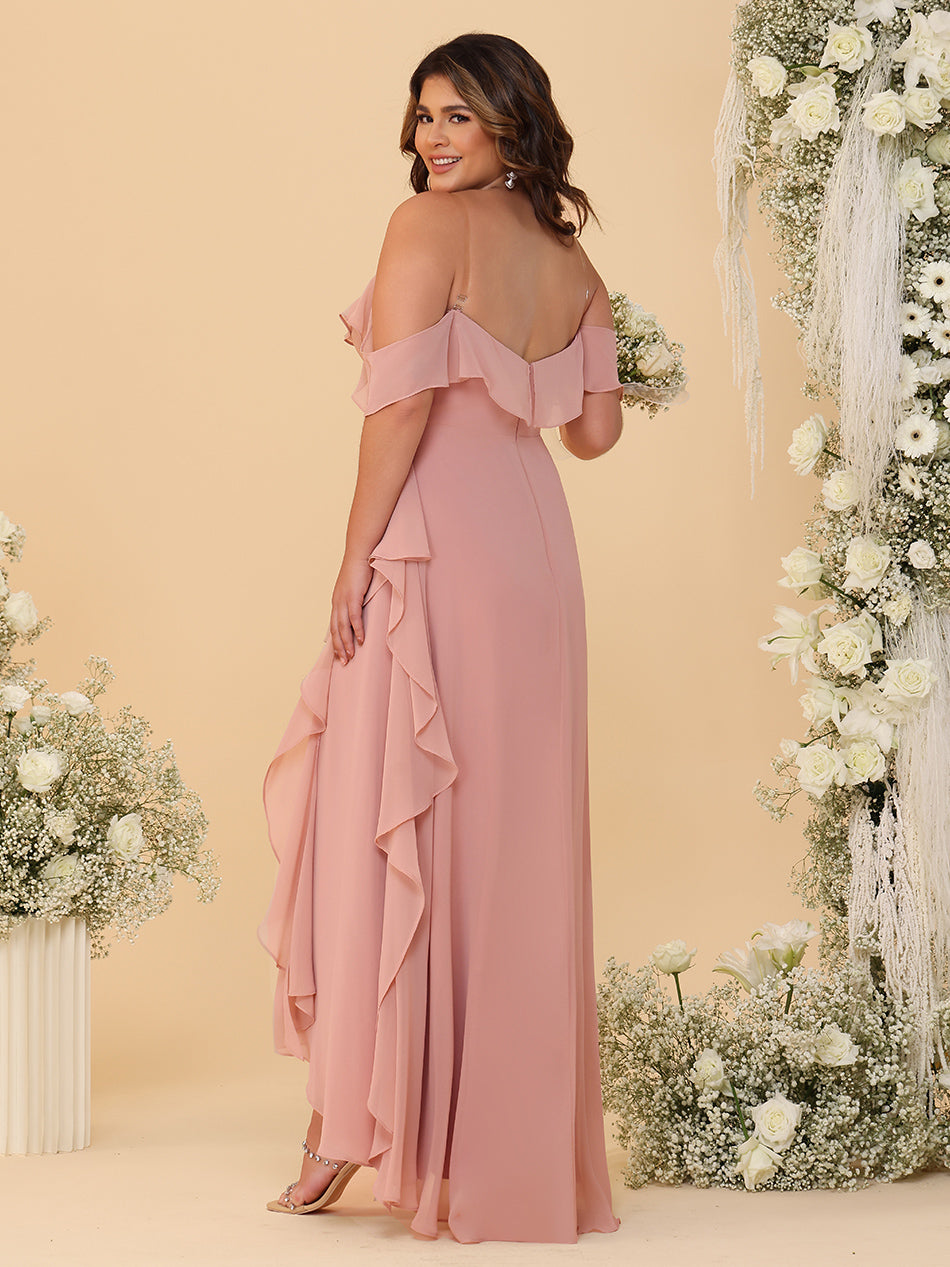 Off Shoulder Chiffon Bridesmaid Dresses with Ruffles