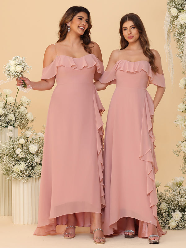 Off Shoulder Chiffon Bridesmaid Dresses with Ruffles