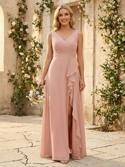 Sleeveless Chiffon Bridesmaid Dresses with Pleats