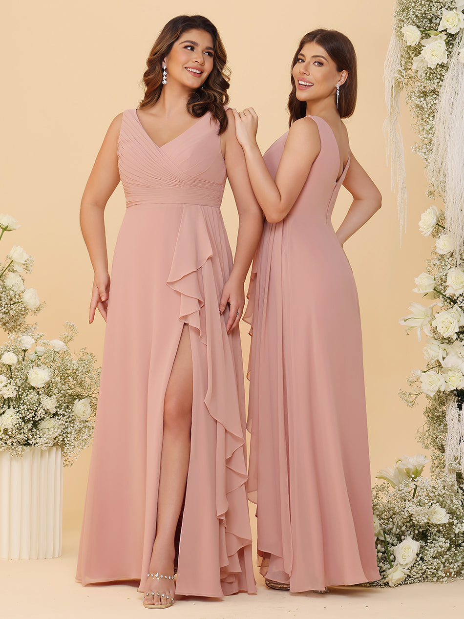 Sleeveless Chiffon Bridesmaid Dresses with Pleats