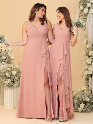 Sleeveless Chiffon Bridesmaid Dresses with Pleats
