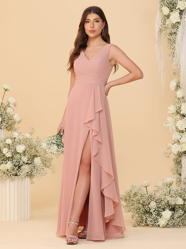 Sleeveless Chiffon Bridesmaid Dresses with Pleats
