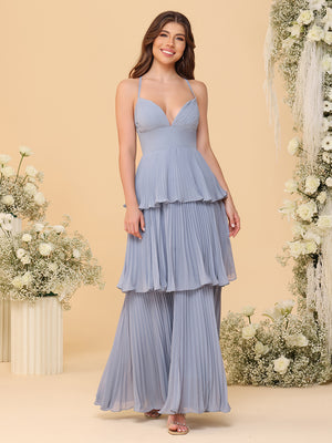 Spaghetti Straps Chiffon Pleated Layered Bridesmaid Dresses