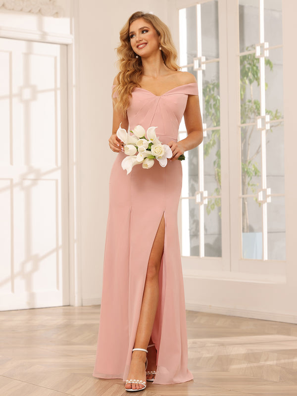 Chiffon V Neck Off the Shoulder Mermaid Bridesmaid Dresses for Wedding Party