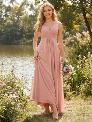 Chiffon A Line V Neck Pleated Bridesmaid Dresses for Wedding Party