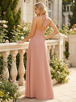 Chiffon V Neck Spaghetti Straps A Line Pleated Bridesmaid Dresses